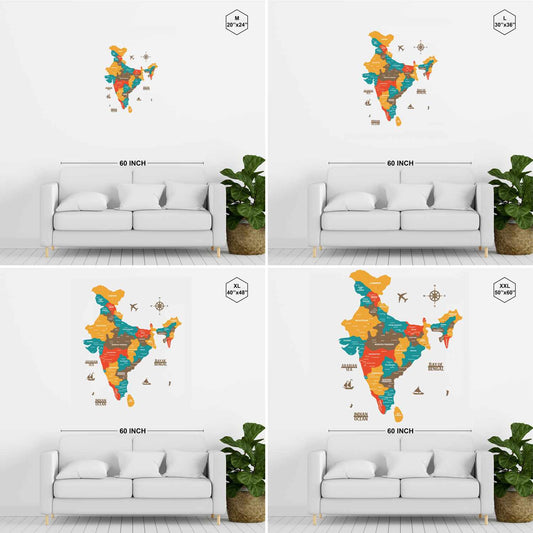 Wood Map of India for Wall Art Saffron