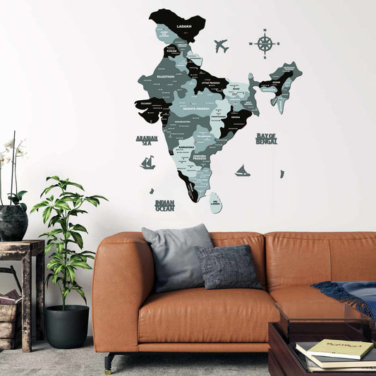 Black and Grey Wood Map of India