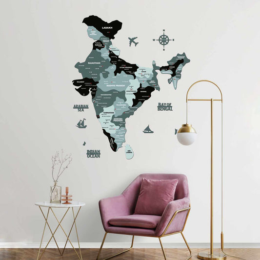 Black and Grey Wooden Map of India