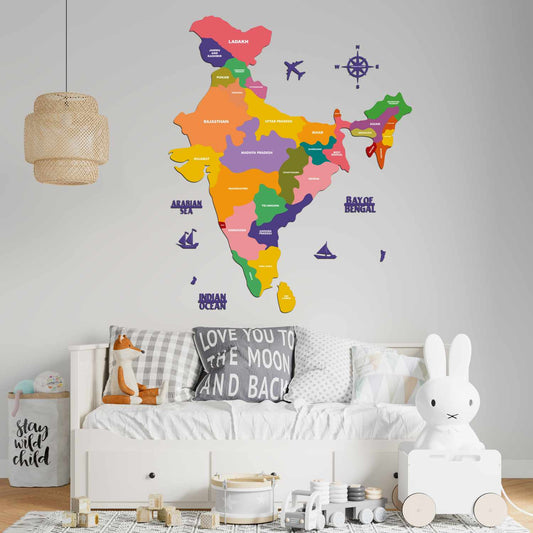 2D Wooden Colored Map of India