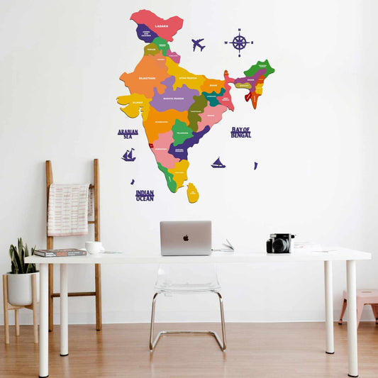 2D Colored Wood India Map with States