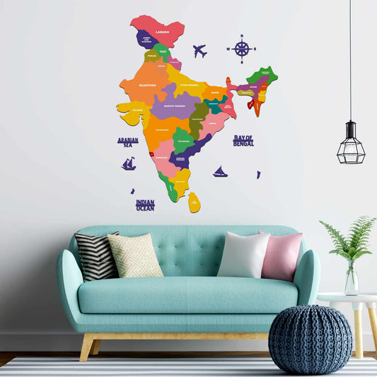 Colourful Wooden India map wall art