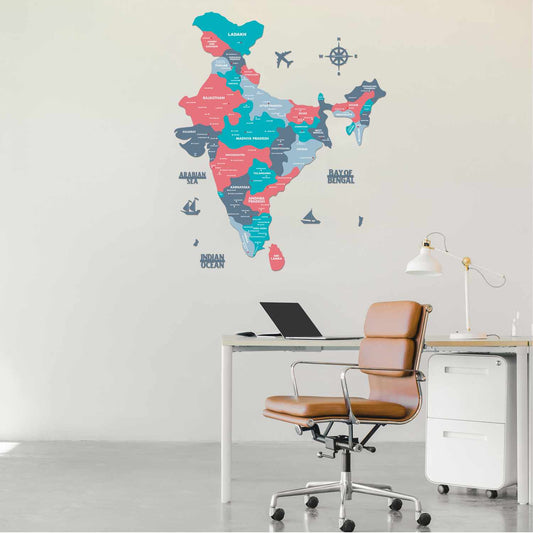 Blossom Wooden India Map for Wall | India Map with States | Map of India
