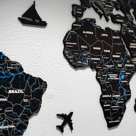 wall world map black and blue