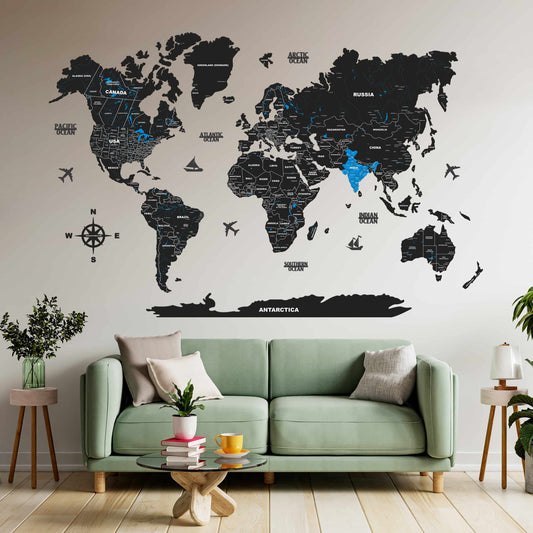 2D Wooden World Map for Wall
