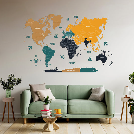 2D Colored World Map Wall Art