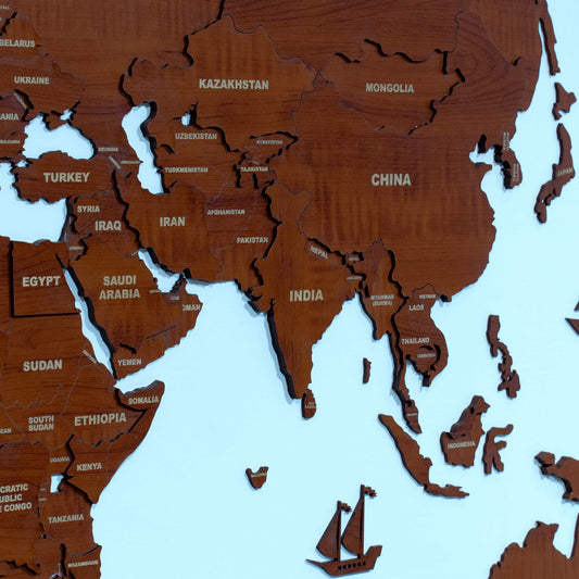 2D Brown Wooden World Map Wall Art