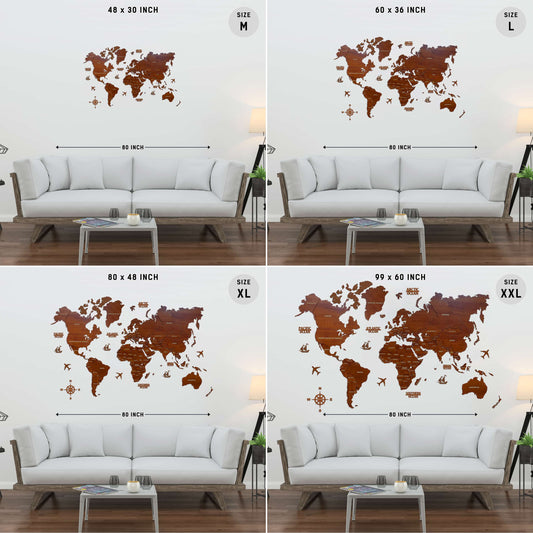 2D World Map Wood Brown