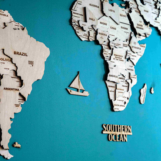3D Natural Wooden World Map for Wall | World Map with Countries