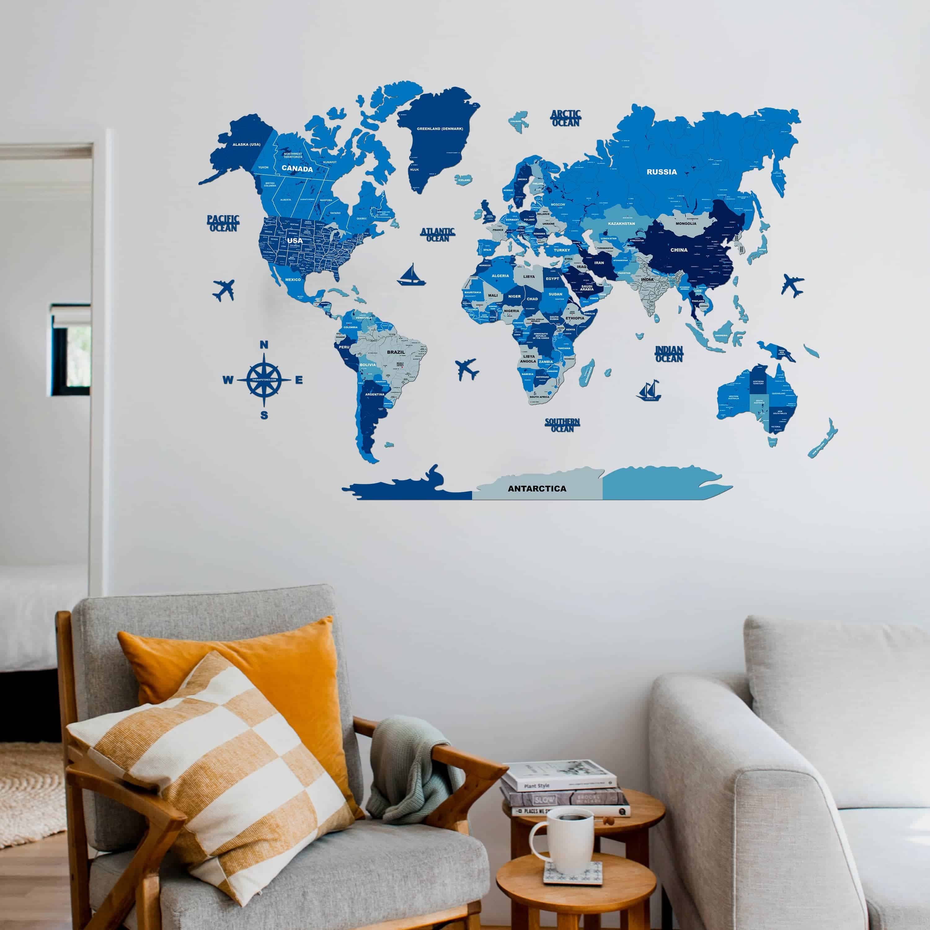 Buy 3D Tory Blue Wooden World Map For Wall Arcedior Woodenworldmaptorybluecolorforwall 