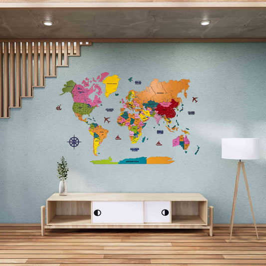 3D wooden map of world