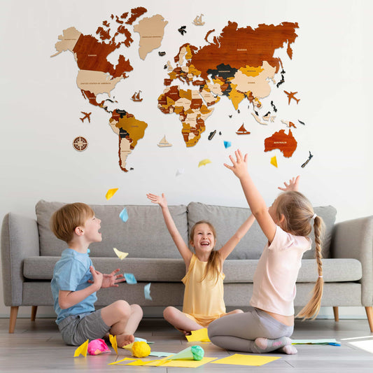 World Map 3D | Multilayered Wooden World Map for Wall