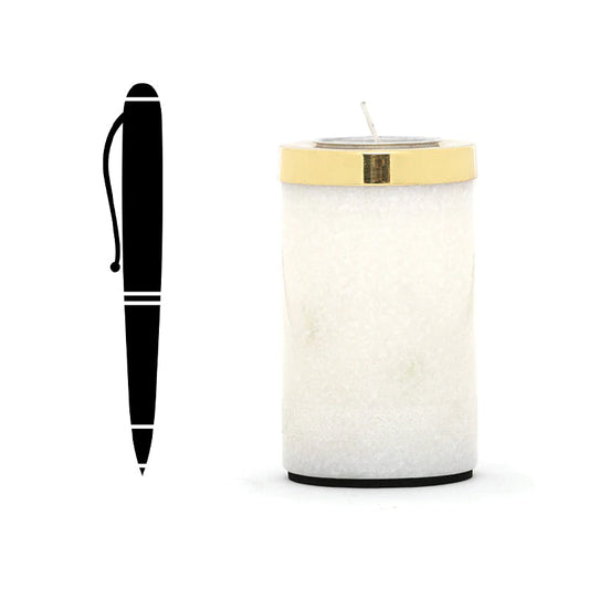 size comparison of tea light holder with ball pen