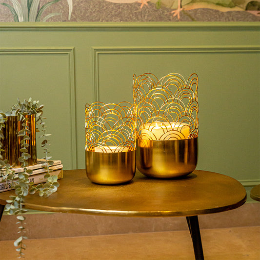 Elegant Zoia Gold Candle Stand on table