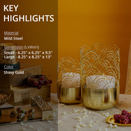key highlights of Zoia gold candle holder stand