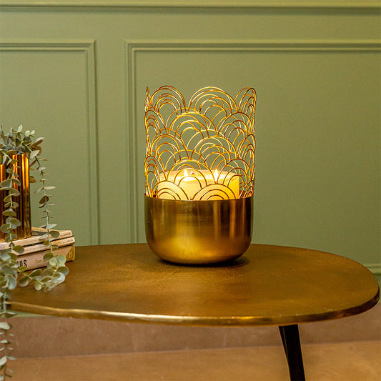 arched pattern lighted candle stand