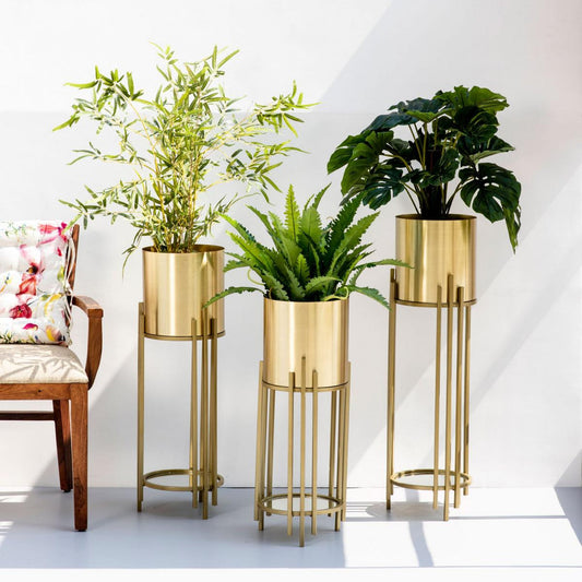 Zola Metal Planters for Living Room | Decorative Planters with Stand Set of 3