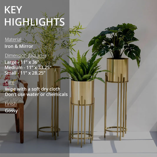 Key highlights of Zola metal planter pots in gold