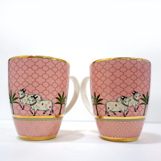 Pichwai Pink Coffee Mug Set of 2 | Best Coffee Mugs for Gift