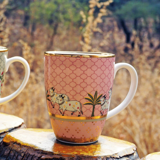 Pichwai cow design pink coffee mug