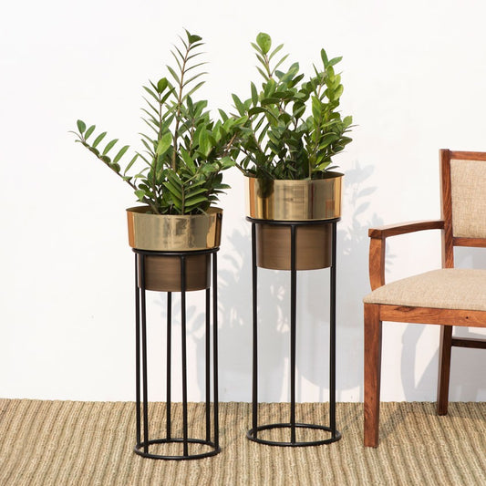 Dual Tone Large Planter Pots | Metal Planter for Indoor Plants (Set of 2)