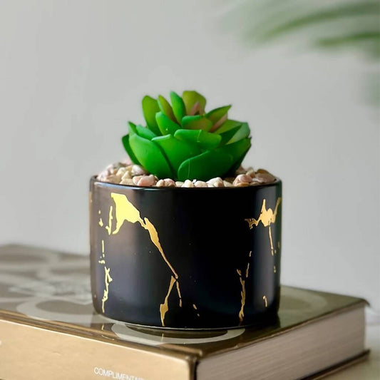 Artificial Green Rose Succulent Plant in Cement Pot | Decorative Faux Succulent Plants