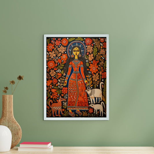 Canvas Wall Decor: Women in Red Flower Aura Elegance