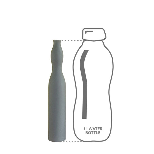Flute shaped grey vase in comparison of 1l bottle