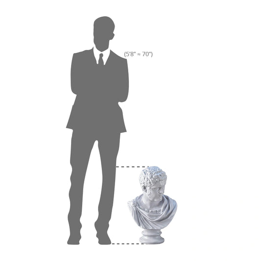 Height comparison of Caracalla bust sculpture with a 5"8" man