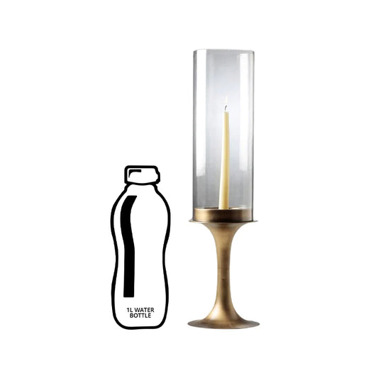 Size comparsion of glass candle stand with bottle