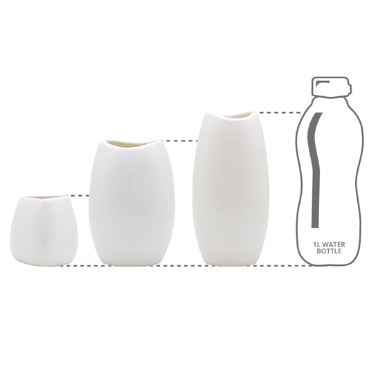 Height comparison of three-sized neck vases with a 1l bottle