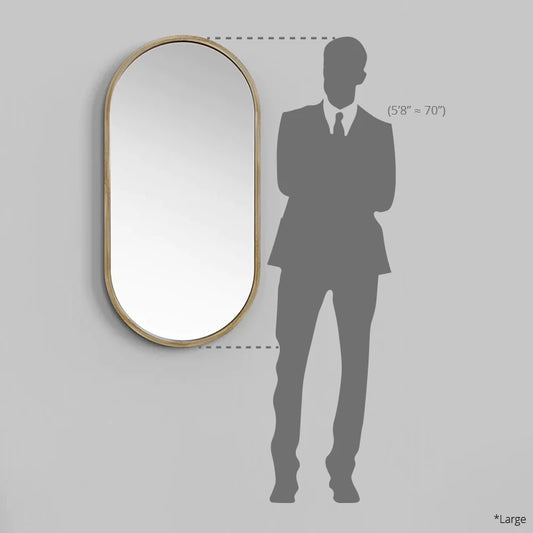 Height comparison of bamboo wall mirror with 5'8" man