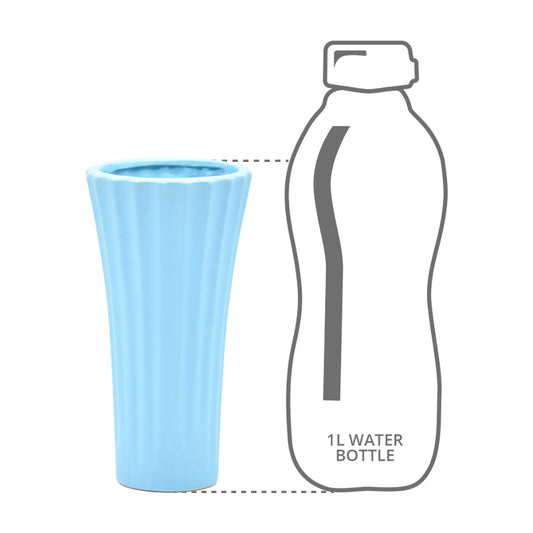 Height comparison of longitude blue vase with a 1l bottle