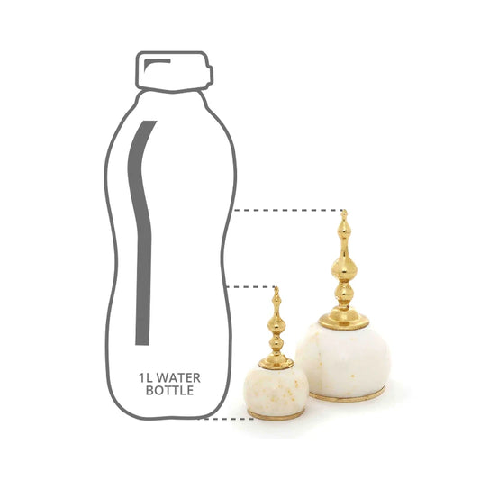 Size comparison of paperweight with bottle