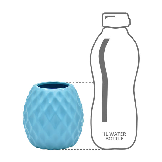 Height comparison of cross blue vase with a 1l bottle
