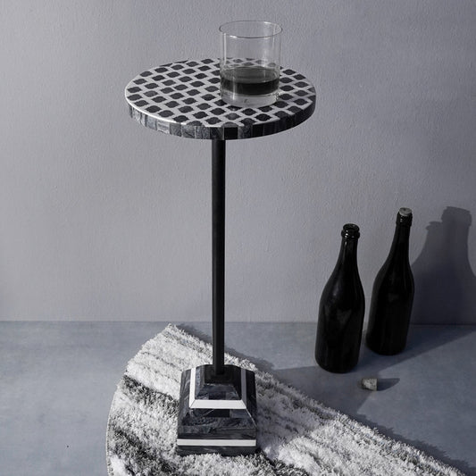 Mystique Black & White Side Drink Table | Small Accent Table