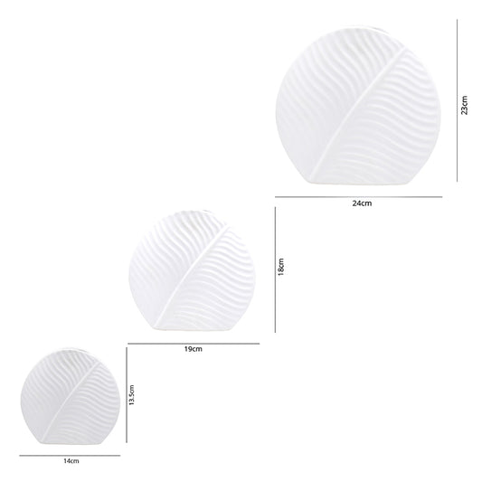 Dimensions of three ceramic white vases