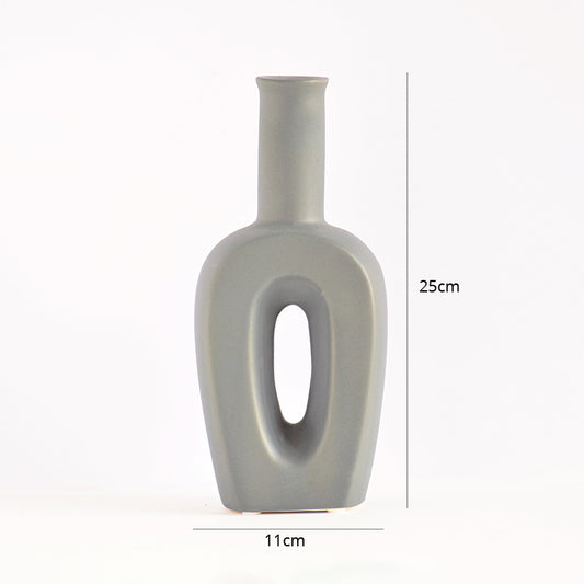 dimensions of a grey hollow linear vase