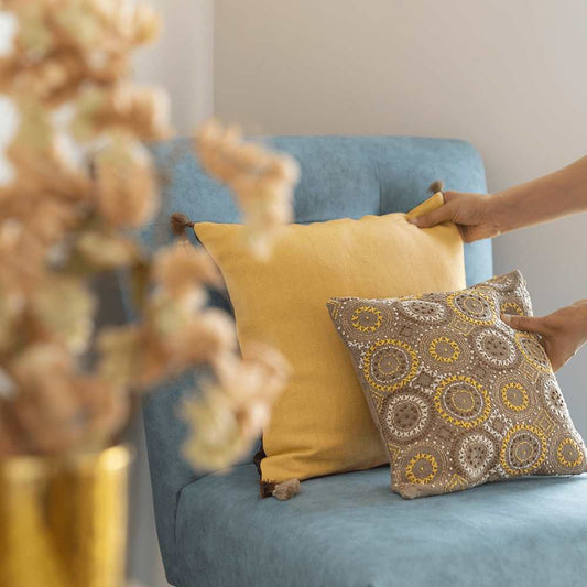 Stylish cushions on sofa