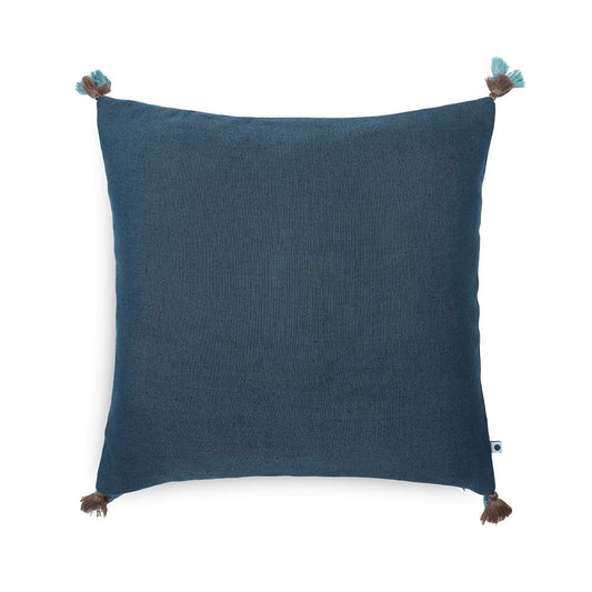 Dark blue cushion cover with pom pom