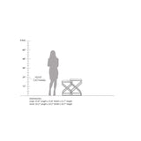 Dimensions and height comparison of marble nesting table with girl