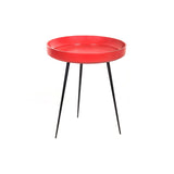 Red bedside table with metal legs