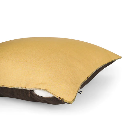 Yellow and brown cushion cover with zip