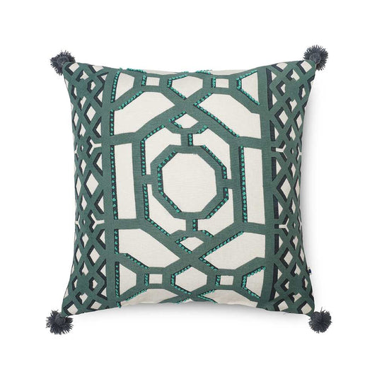 Teal cushion cover with abstract design
