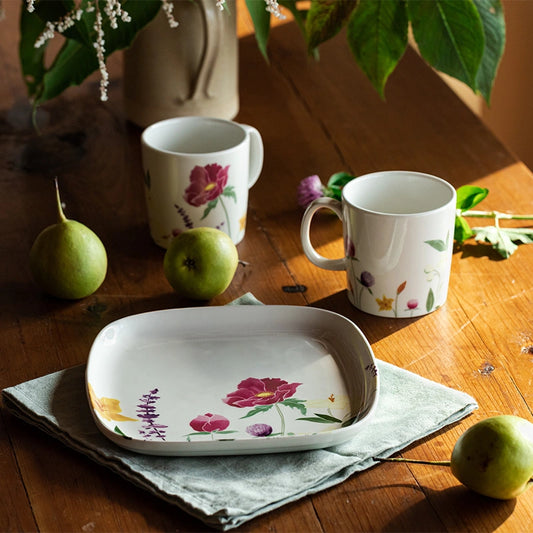 Pastoral Tea Cup Tray Set of 3 | Serving Tray with Coffee Mug Set