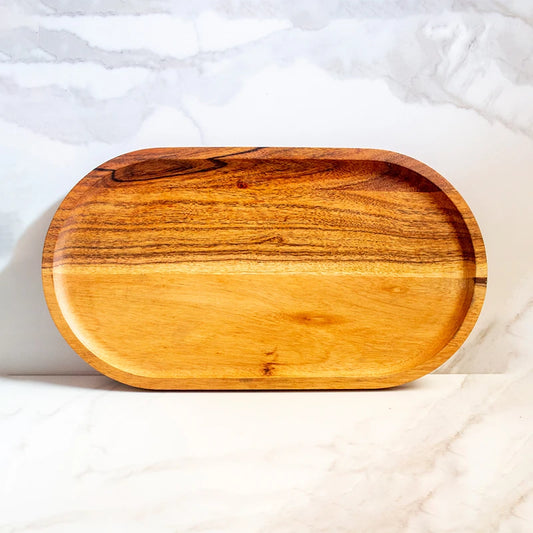 Elliptical wooden tea tray