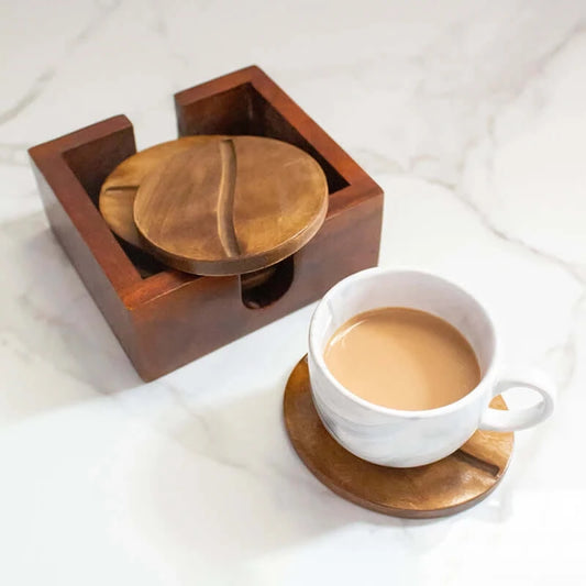 Bitter Tea Coaster Set | Wooden Coaster for Table | Round Coasters | Set of 6