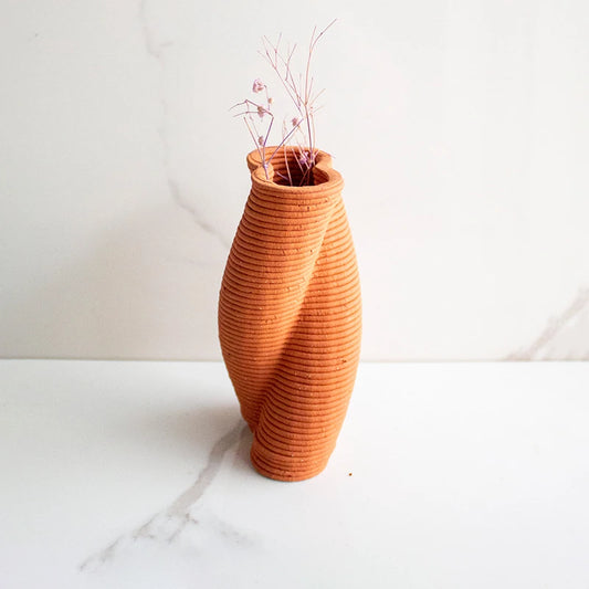 Twisted Table Flower Vase | Terracotta Decorative Vase | Home Decor Gift Item