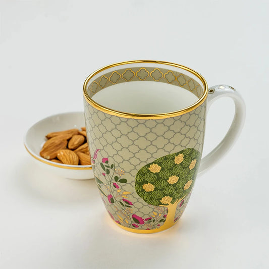 Pichwai green Coffee Mug and White Bowl