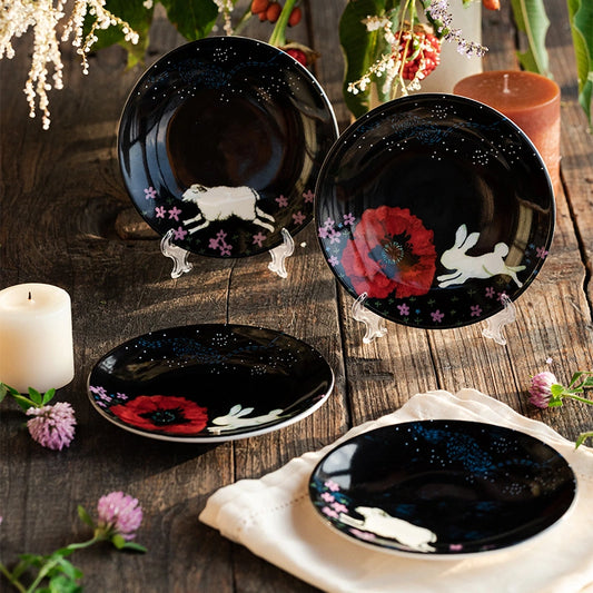Black Appetizer Round Plate | Dessert Black Plates | Set of 2